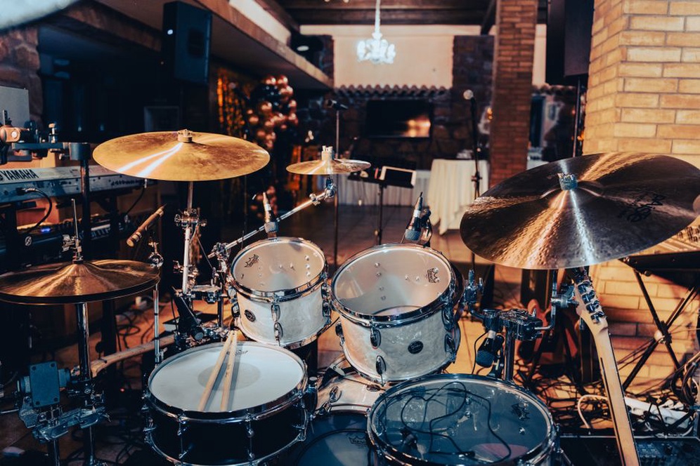 Thrash metal drum kit with double bass pedals