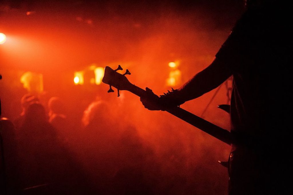 Thrash metal band on stage at a Finnish festival