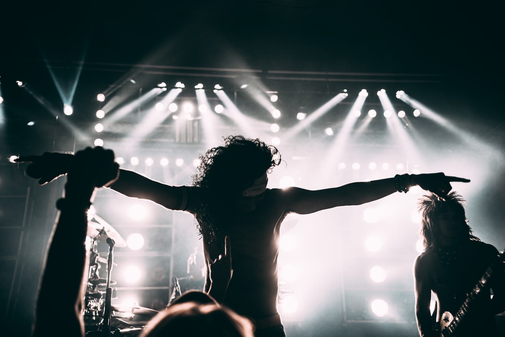 Finnish thrash metal band performing energetically on stage
