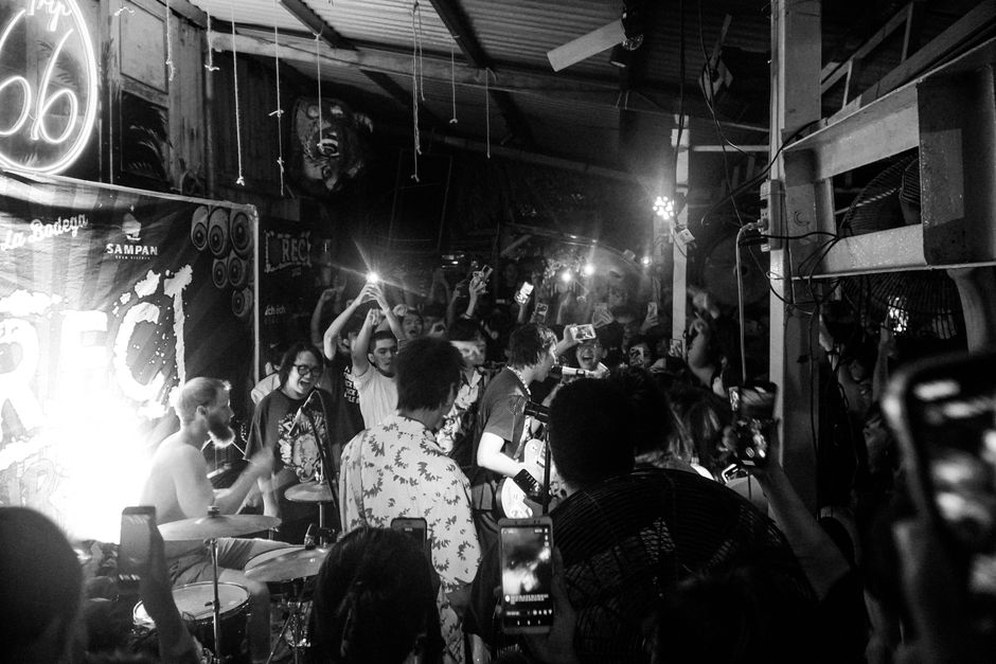 Audience gathered before a local heavy metal set